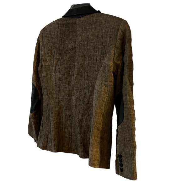 Heidi Merrick Blazer Notched Leather Lapel Elbow Patched Single Button Front 2 - Picture 5 of 10